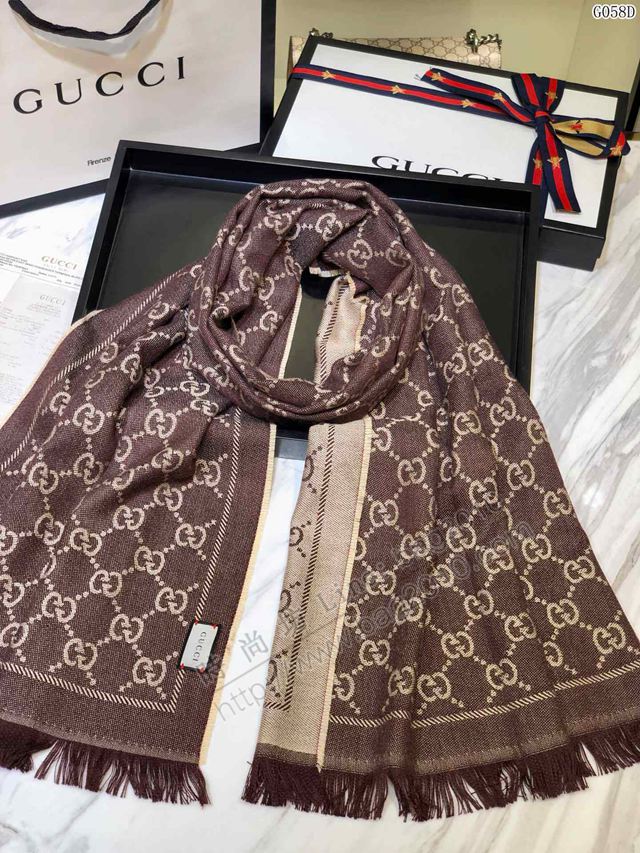 GUCCI圍巾 頂級絲羊毛 經典花色和字母圖案 古馳山羊絨GG大提花長圍巾  llwj6676